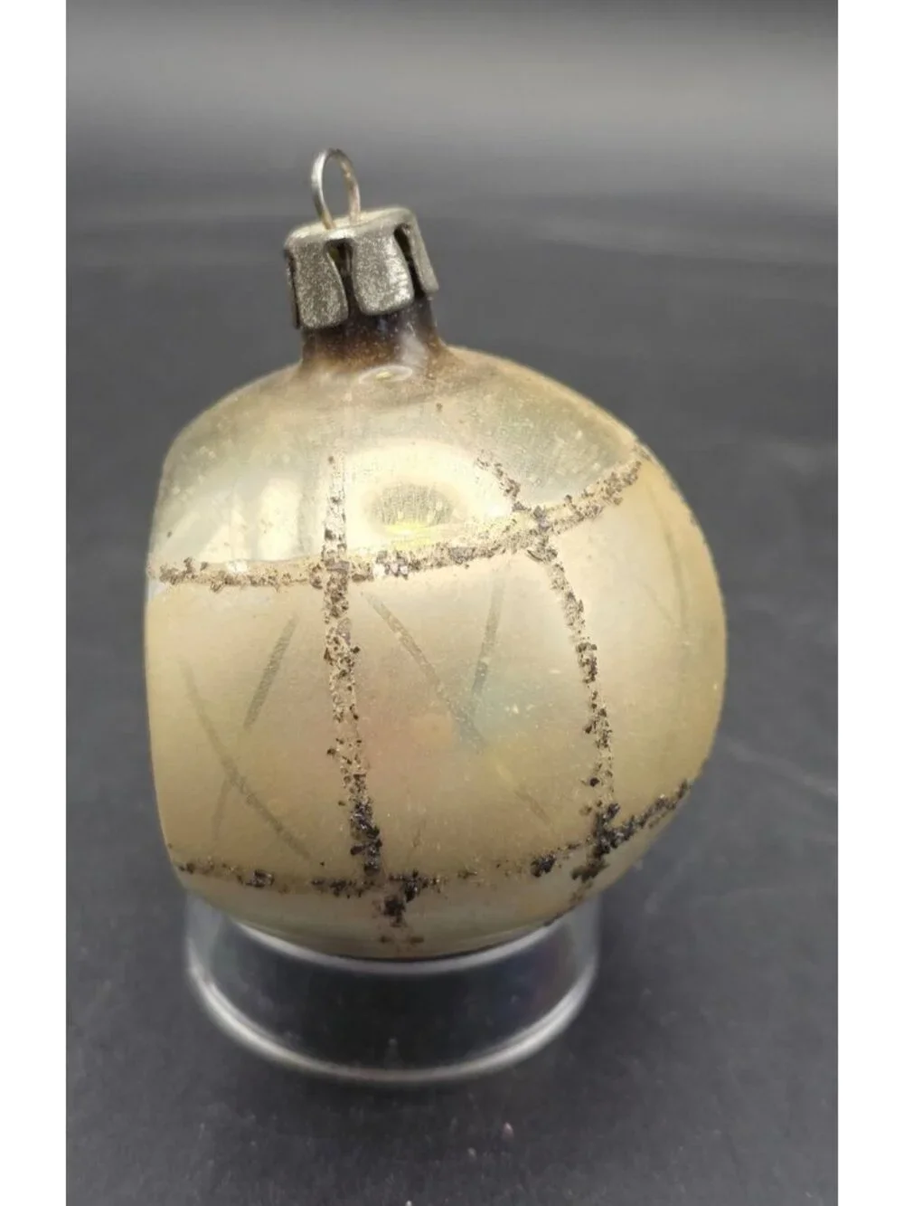 Vintage MCM Mercury Glass Indented Reflector Mica Stripes Christmas Ornament